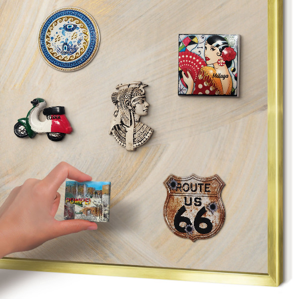 Magnettafel für Urlaubsmagnete in Goldrahmen Elegante Abstraktion
