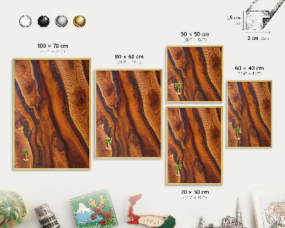 Magnettafel für Urlaubsmagnete in Goldrahmen Holzringe