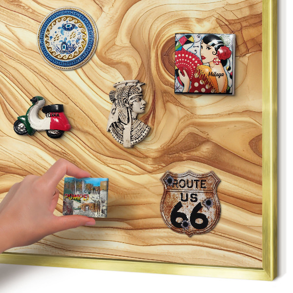 Magnettafel dekorativ bedruckt mit goldenem Rahmen Holzstruktur