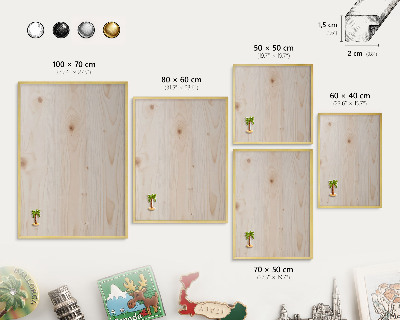 Magnettafel für Urlaubsmagnete in Goldrahmen Holzmuster