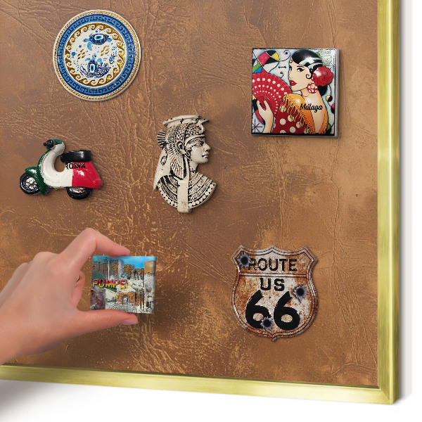 Magnettafel dekorativ bedruckt mit goldenem Rahmen Braune Textur