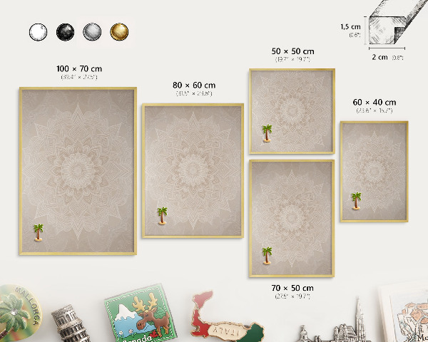 Magnettafel für Urlaubsmagnete in Goldrahmen Mandala-Muster