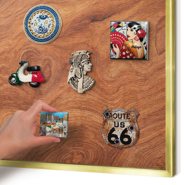 Magnettafel dekorativ bedruckt mit goldenem Rahmen Holzmaserung