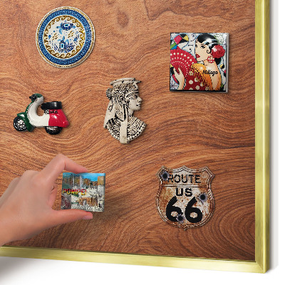 Magnettafel dekorativ bedruckt mit goldenem Rahmen Holzmaserung