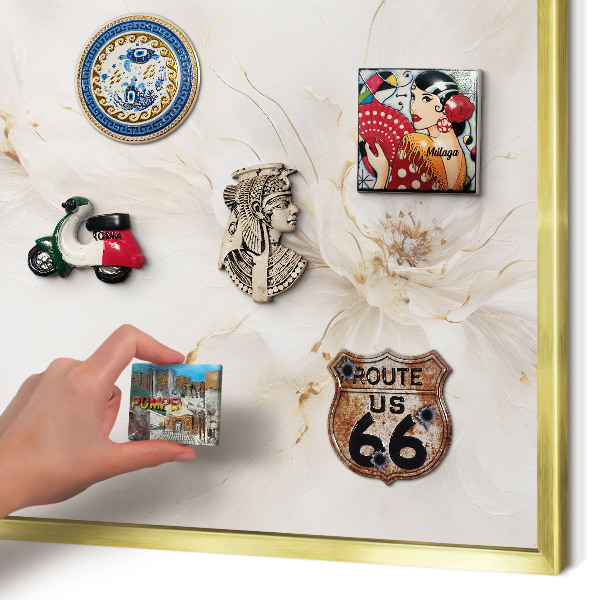 Magnettafel für Urlaubsmagnete in Goldrahmen Florale Eleganz