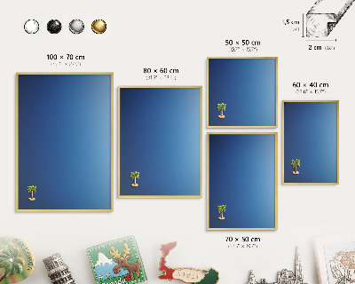 Magnettafel für Urlaubsmagnete in Goldrahmen Blaue Farbverläufe
