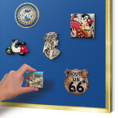 Magnettafel für Urlaubsmagnete in Goldrahmen Dunkelblau
