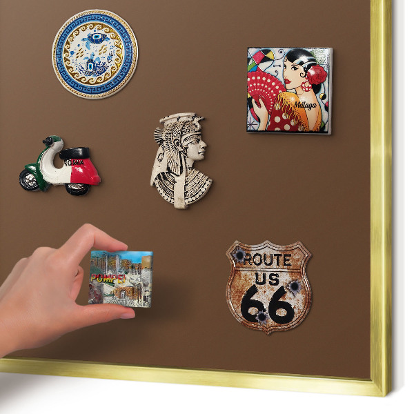 Magnettafel für Urlaubsmagnete in Goldrahmen Kastanienbraun
