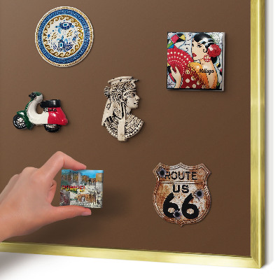 Magnettafel für Urlaubsmagnete in Goldrahmen Kastanienbraun