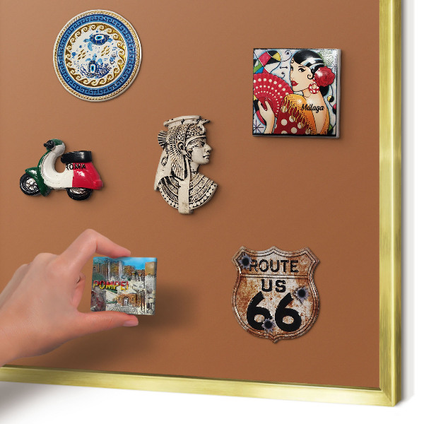 Magnettafel für Urlaubsmagnete in Goldrahmen Dunkelorange