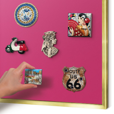 Magnettafel für Urlaubsmagnete in Goldrahmen Intensives Rosa