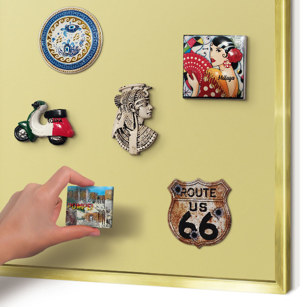 Magnettafel für Urlaubsmagnete in Goldrahmen Vintage-Gelb