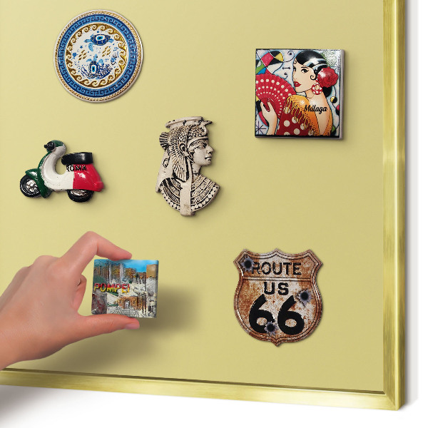 Magnettafel für Urlaubsmagnete in Goldrahmen Vintage-Gelb