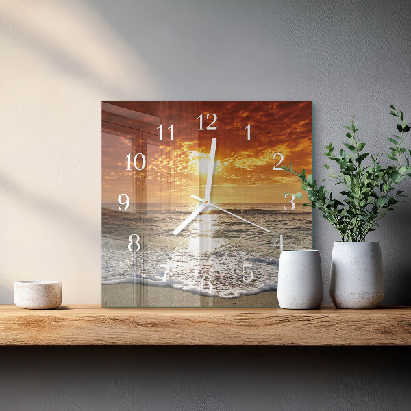 Wanduhr quadratisch Strand Meer