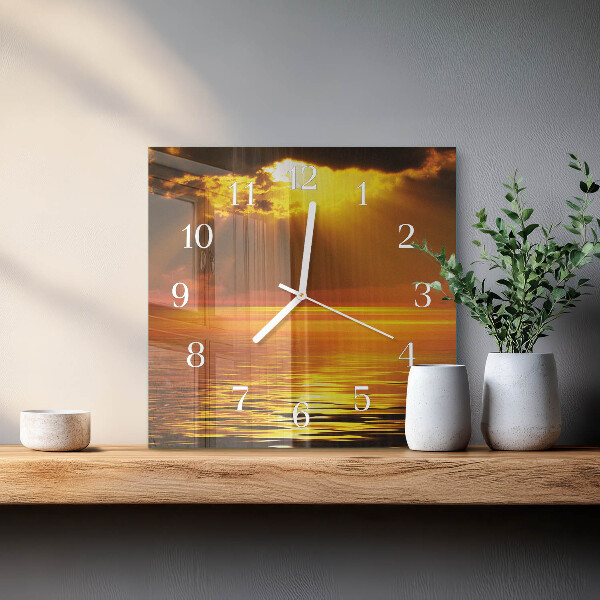 Wanduhr quadratisch Sonnenuntergang