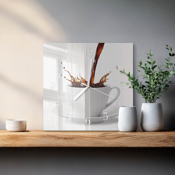 Wanduhr quadratisch Tasse Kaffee