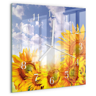 Wanduhr quadratisch Sonnenblumen