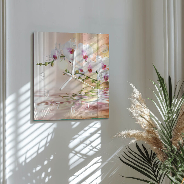 Wanduhr quadratisch Orchidee