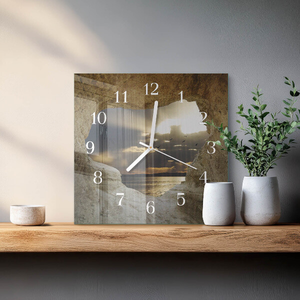 Wanduhr quadratisch Herz im Felsen