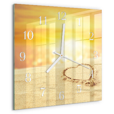 Wanduhr quadratisch Herz im Sand