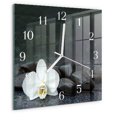 Wanduhr quadratisch Blumen und Steine