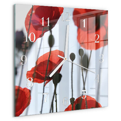 Wanduhr quadratisch Mohn