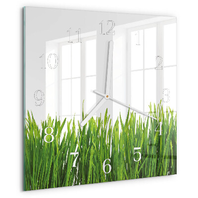 Wanduhr quadratisch Gras