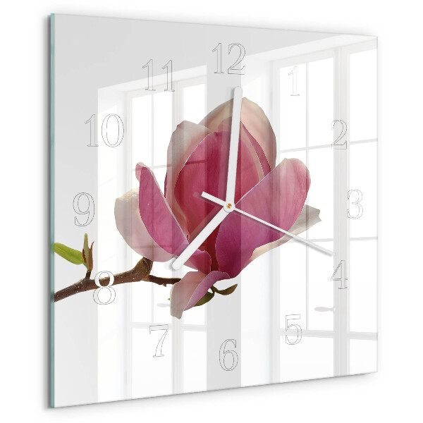 Wanduhr quadratisch Magnolienblüte