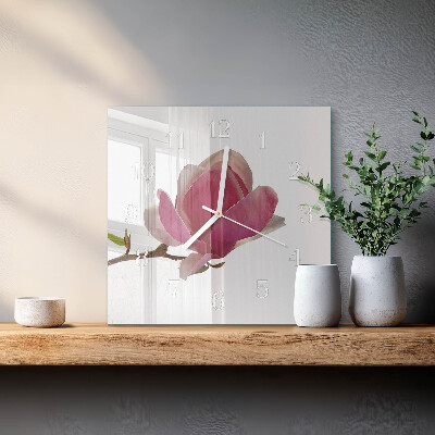 Wanduhr quadratisch Magnolienblüte