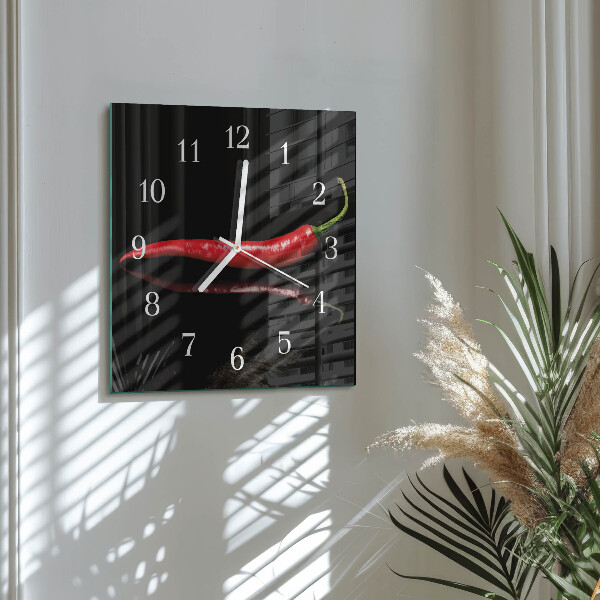 Wanduhr quadratisch Chili-Pfeffer