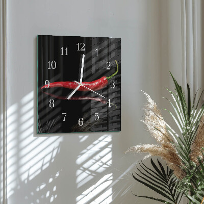 Wanduhr quadratisch Chili-Pfeffer