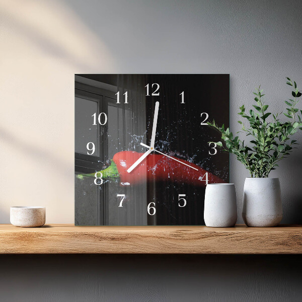 Wanduhr quadratisch Chilischoten