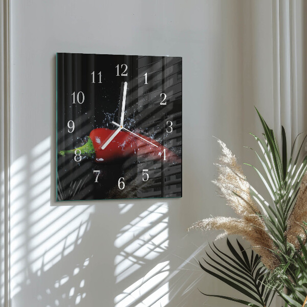 Wanduhr quadratisch Chilischoten