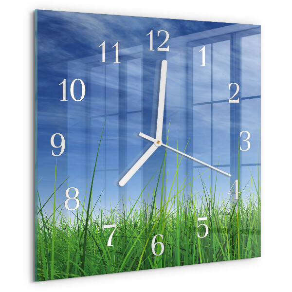 Wanduhr quadratisch Gras
