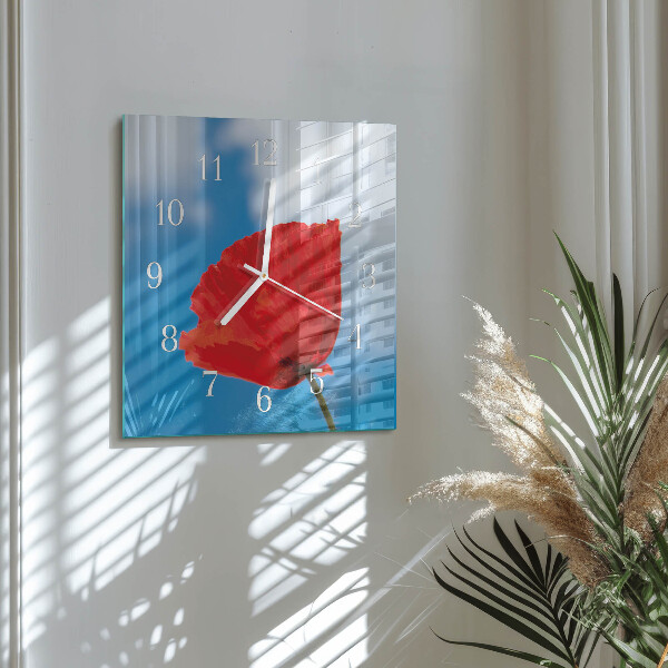 Wanduhr quadratisch Mohn