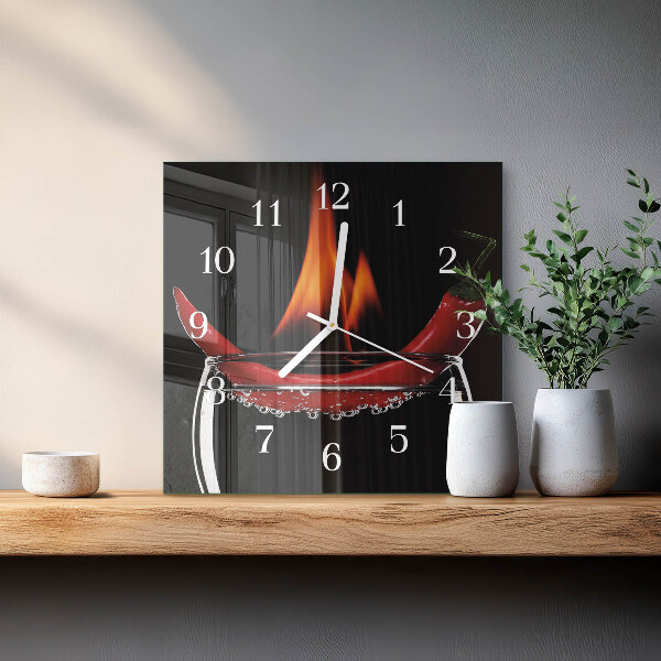 Wanduhr quadratisch Chili-Feuer