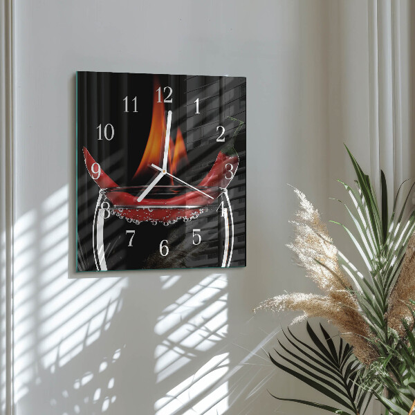 Wanduhr quadratisch Chili-Feuer