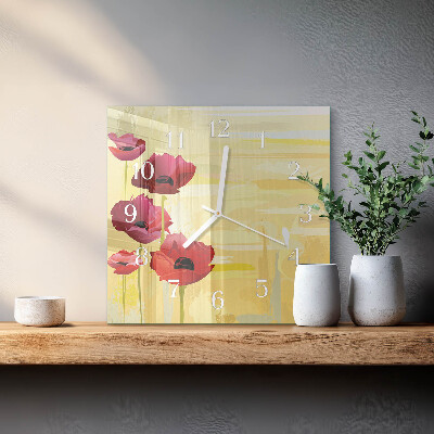 Wanduhr quadratisch Mohnblumen