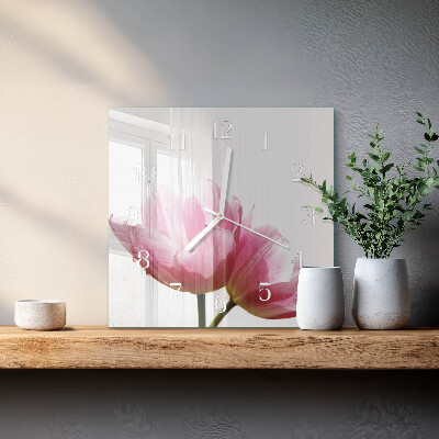 Wanduhr quadratisch Tulpen