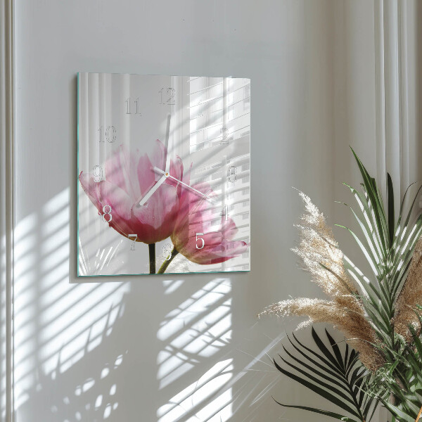 Wanduhr quadratisch Tulpen