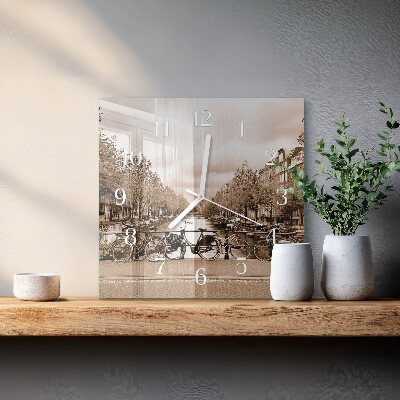 Wanduhr quadratisch Amsterdam Sepia