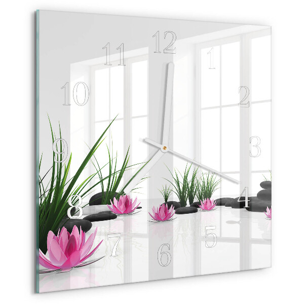 Wanduhr quadratisch Lotosblume