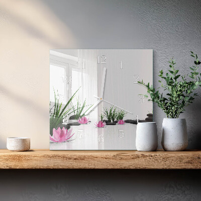 Wanduhr quadratisch Lotosblume