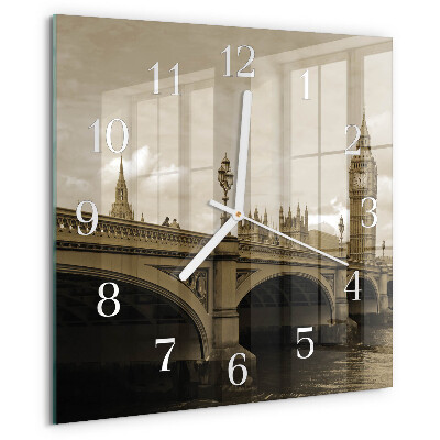 Wanduhr quadratisch Sepia-Brücke