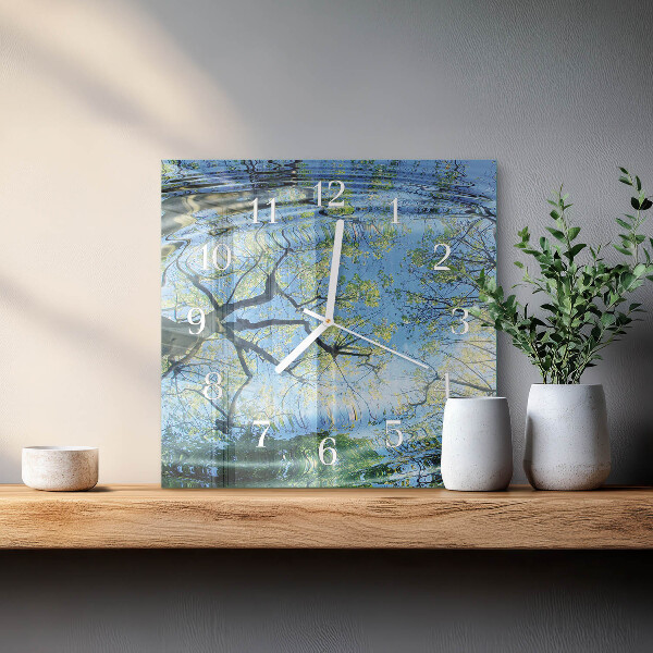 Wanduhr quadratisch Bäume Wasser