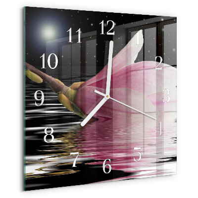 Wanduhr quadratisch Magnolienblüte