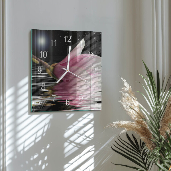Wanduhr quadratisch Magnolienblüte