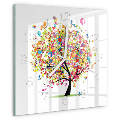 Wanduhr quadratisch Bunter Baum
