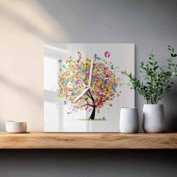 Wanduhr quadratisch Bunter Baum