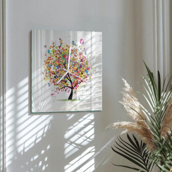 Wanduhr quadratisch Bunter Baum